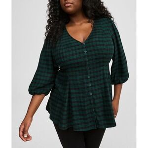 NEW Torrid Fit & Flare Softest Flannel Tunic Plaid Botanical Garden Plus Size 2X